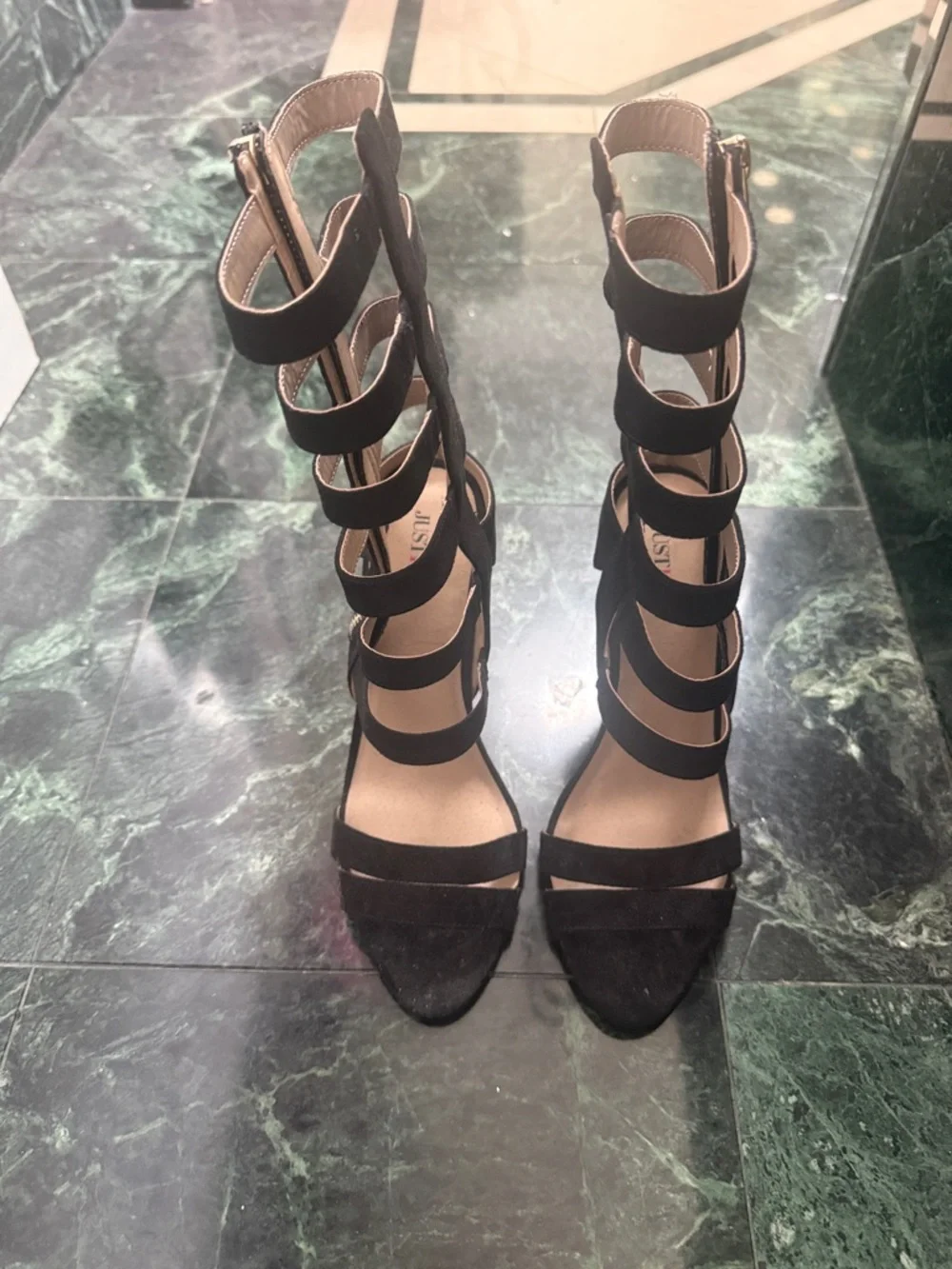 JustFab Black Strappy Knee-High Gladiator Heels - Picture 1 of 4